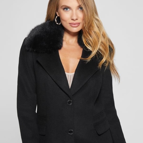 GUESS Faux-Fur Midi Coat S - Picture 4 of 12